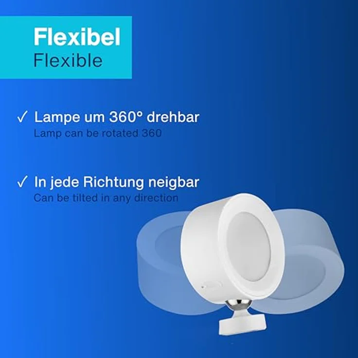 REV Wandleuchte Akku - 150lm, dimmbar, 360° drehbar | Wandleuchte innen ohne Stromanschluss - ideal für Flur, Schlaf- & Wohnzimmer, weiß – Bild 4
