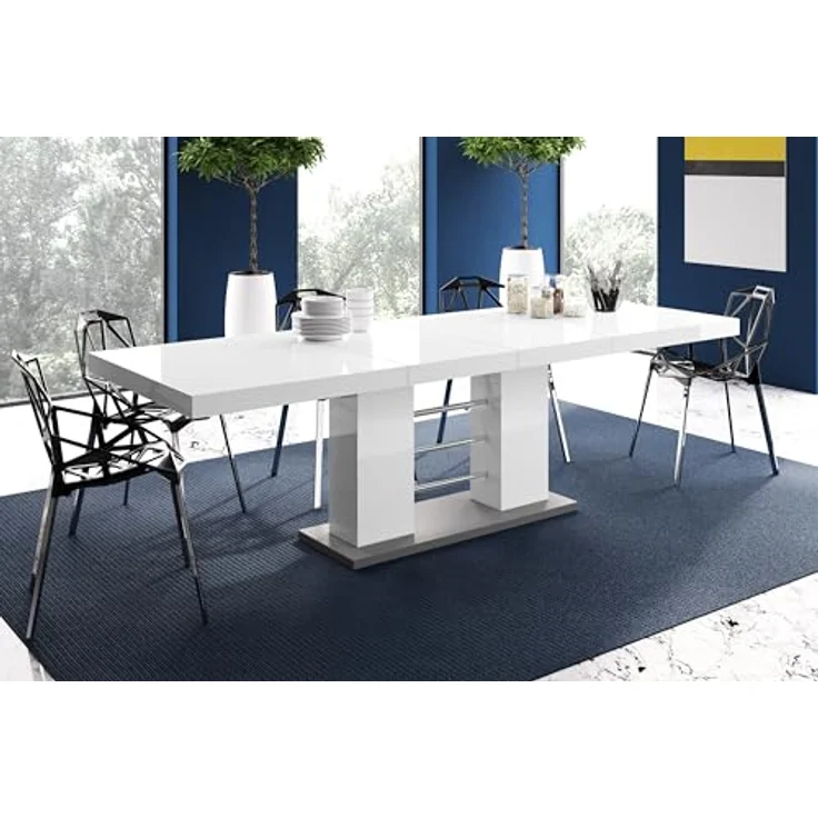 designimpex Esstisch Design HE-111 Weiß - Grau Hochglanz ausziehbar 160 bis 260 cm – Bild 5