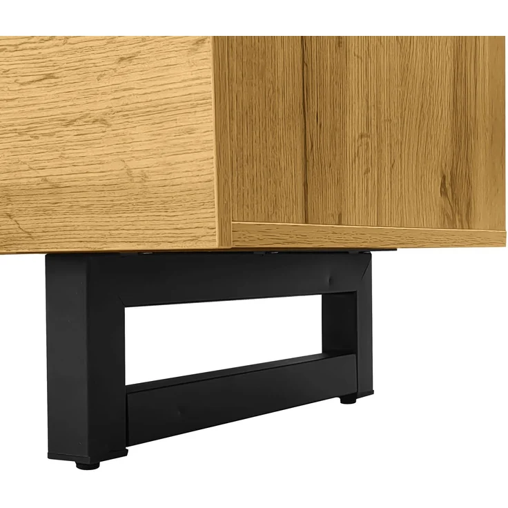 Merax 170cm TV-Schrank, einfaches Kontrastfarbdesign, drei Türen und zwei Fächer, U-förmige Metallbeine, Retro-Holzmaserung – Bild 5