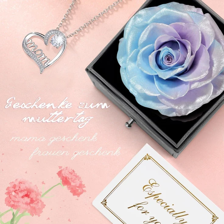 Muttertag Beste Mama der Welt Ewige Rose Halskette Geschenk Blau Violett – Bild 2