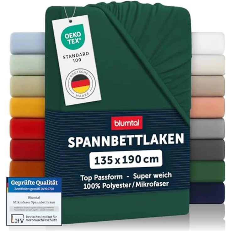 Blumtal® 2er Set Spannbettlaken 135x190x30cm aus Microfaser - Oekotex zertifiziertes Bettlaken Spannbettlaken in Dunkelgrün – Bild 1