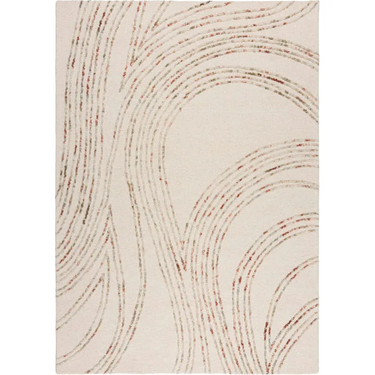 XXXLutz Wollteppich Abstract Swirl Wool, rechteckig 120x170 cm, natur/orange, AZO-frei, Handmade in India, für Fußbodenheizung geeignet