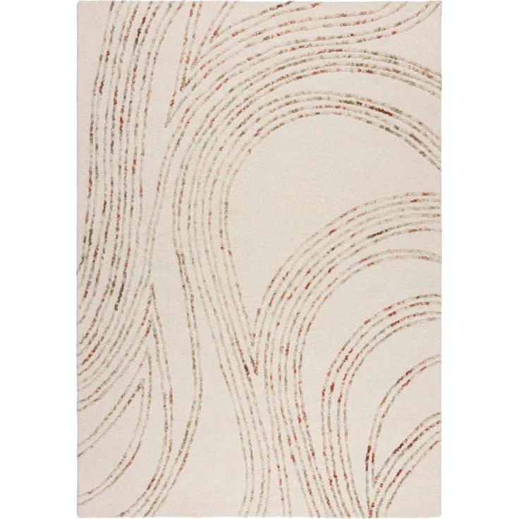 XXXLutz Wollteppich Abstract Swirl Wool, rechteckig 120x170 cm, natur/orange, AZO-frei, Handmade in India, für Fußbodenheizung geeignet