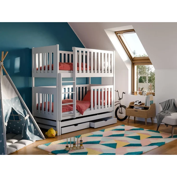 Kids Collective Etagenbett Kinderbett Hochbett 80x180, 90x200 cm mit Ausziehbett Lattenrost, Ausziehfunktion, 2 Schubladen, extra hoher Rausfallschutz, 200x90 cm – Bild 4