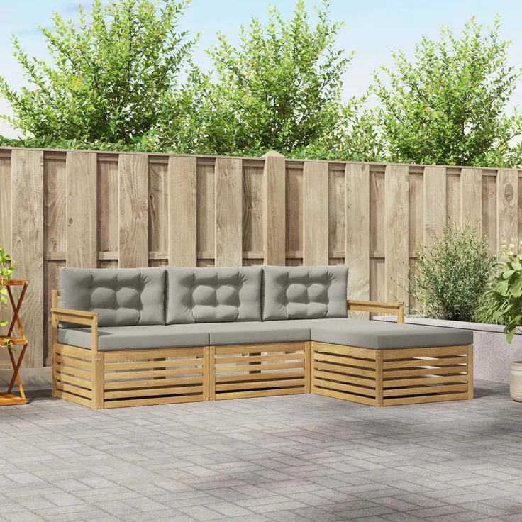 vidaXL Outdoor-Sofagarnitur 4 stk. 4-Sitzer Weiß und Hellgrau 3390271