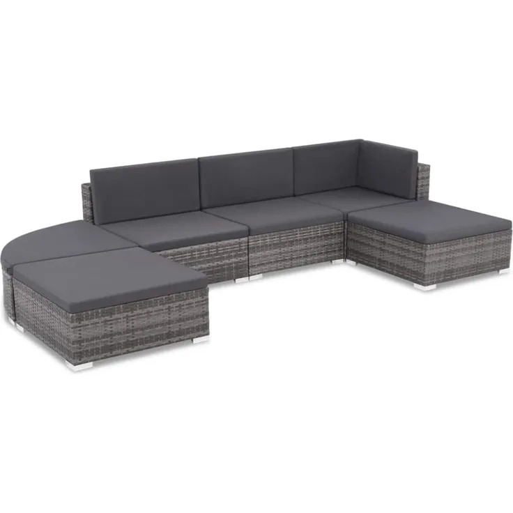 vidaXL 6-tlg. Garten-Lounge-Set mit Auflagen Poly Rattan Grau 44425
