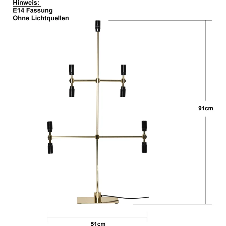 Moderner Kerzenleuchter ,Twice', 5-armig, 9-flammig, E14 Fassungen, Netzbetrieb, Messing, H 91cm – Bild 6