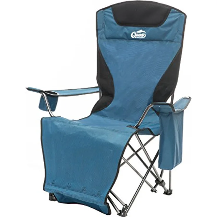 qeedo Camping-Stuhl Johnny Relax, Klappstuhl mit Fußablage und Getränkehalter - blau