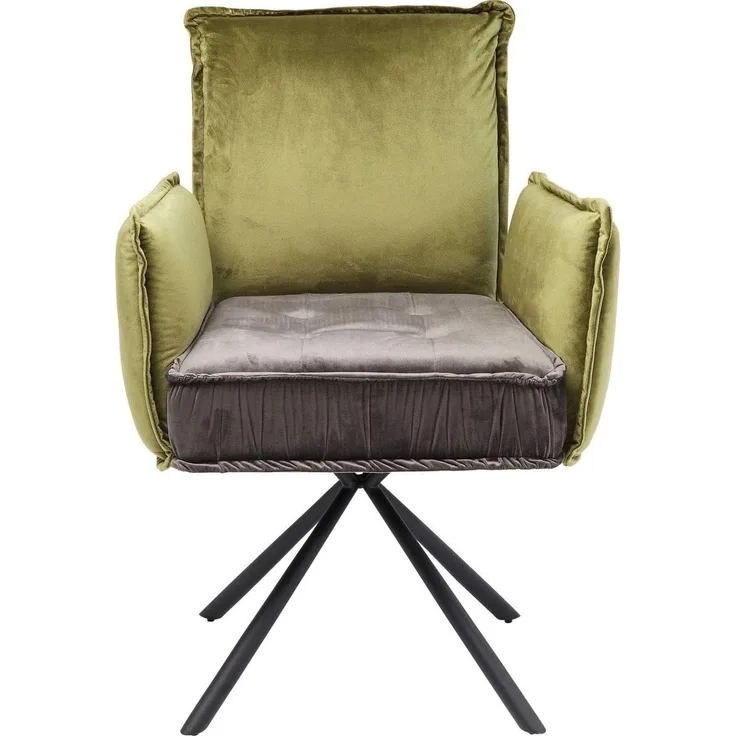 Kare Design Drehstuhl mit Armlehnen Chelsea, Grün, Esszimmerstuhl, Esstischsessel, Samtoptik, 360 Grad drehbar, 90 x 65 x 60 cm (H/B/T)