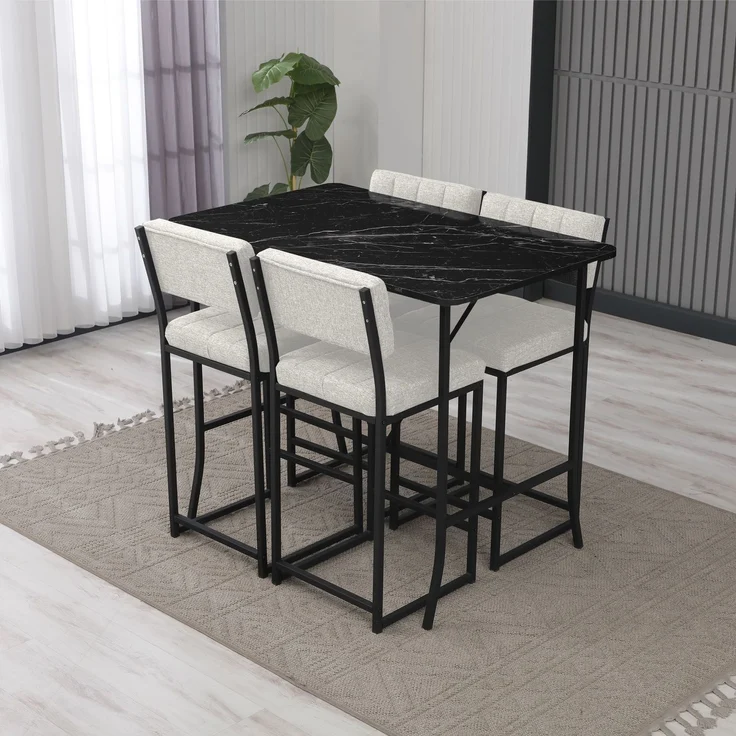 Skye Decor 'Retro - Cream, Black' Bartisch-Set mit Barhockern (5-teilig), Creme / Schwarz, 110 x 92 x 70 cm – Bild 2