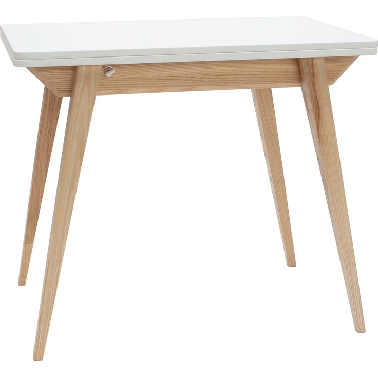 Ragaba rechteckiger ausziehbarer Tisch, MDF & Massives Eschenholz, 90x65 cm, Weiß – Bild 1