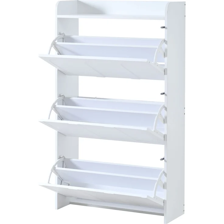 Schuhschrank 70 x 25 x 120 cm aus MDF, weiß, mit Klapptüren und Schublade – Bild 5