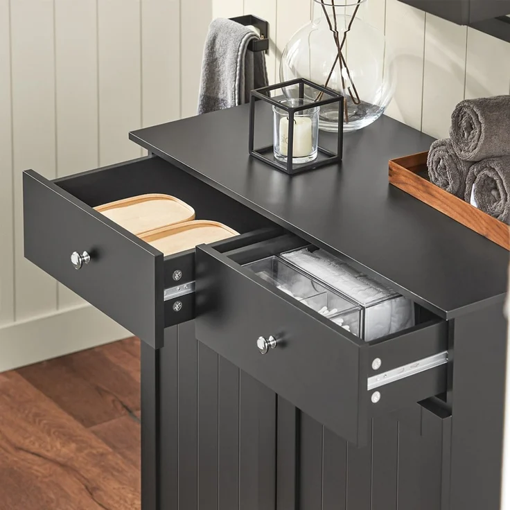 SoBuy BZR33-SCH Wäscheschrank, MDF, Lackiert, Schwarz, 78 x 91 x 38 cm – Bild 5