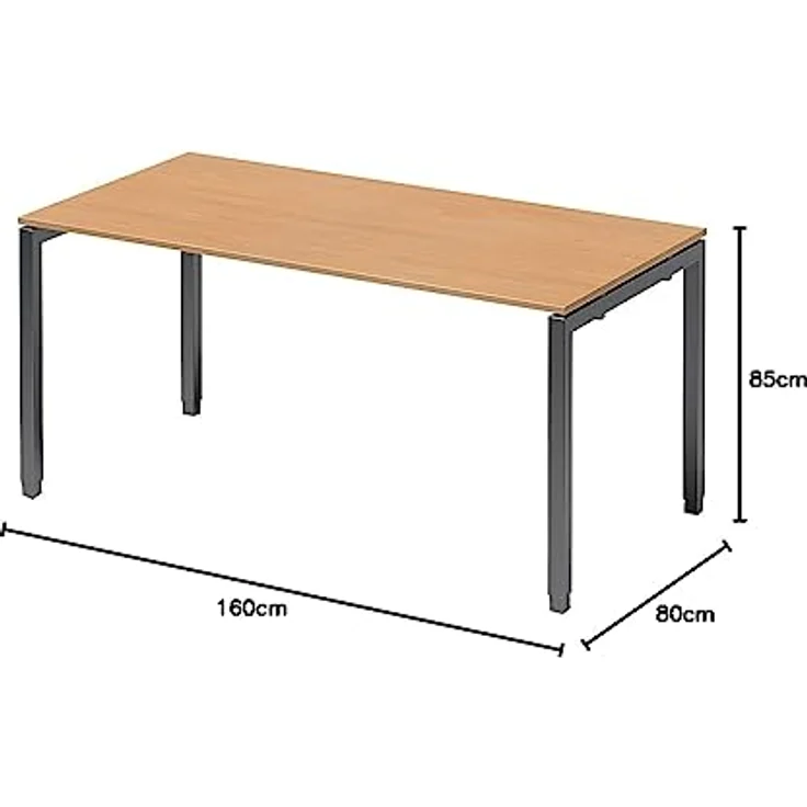 BISLEY Cito Schreibtisch, 650-850 mm höheneinstellbares U-Gestell, Metall, Bc334 Dekor Buche, Gestell Anthrazitgrau, 80 x 160 x 85 cm – Bild 2