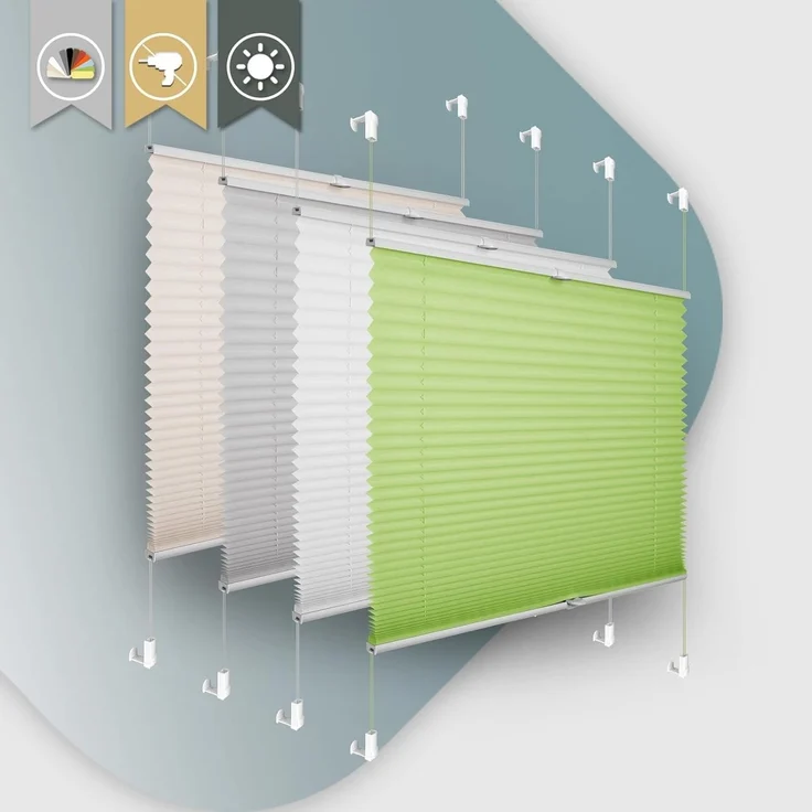 Plisseerollo ohne Bohren Klemmfix 90x120 cm(BxH) Grün Jalousie Sonnenschutz Easyfix Faltrollo Lichtdurchlässig Rollo für Fenster & Tür – Bild 1