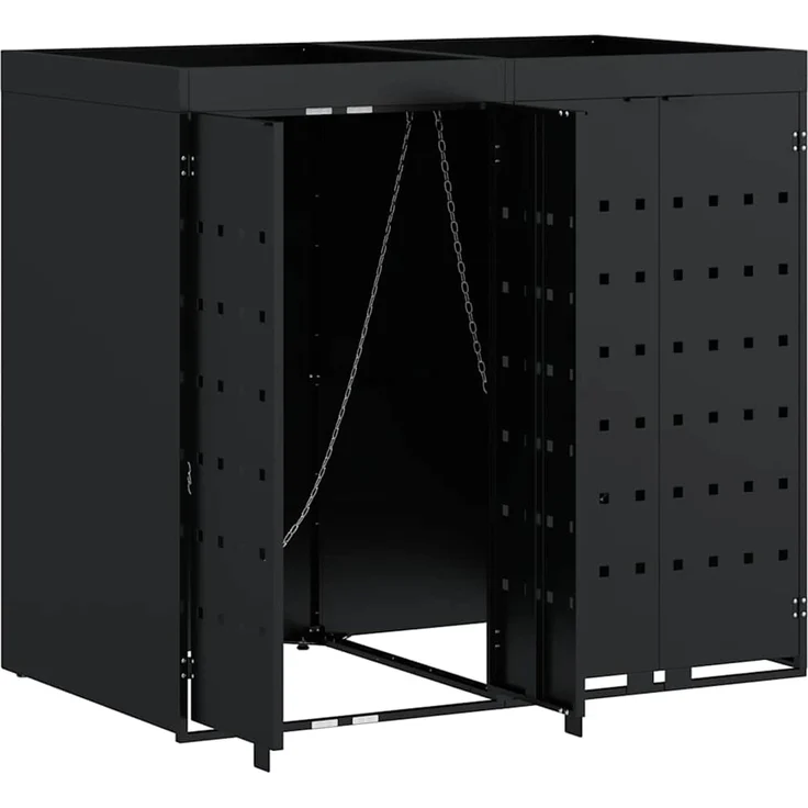 vidaXL Wagenmüllbehälter für 2 Behälter Schwarz 136 x 77,5 x 121,5 cm 3394738 – Bild 6