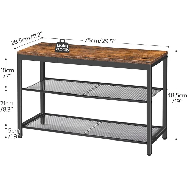 Hoobro SCHUHREAL BRAUN Holzspanplatte Aufbewahrungsbank (H 48.5 x T 75 x B 28.5 cm) – Bild 3