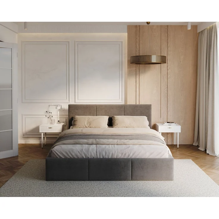thematys Polsterbett mit Bettkasten & Lattenrost – Stauraumbett Cord 180x200cm, mit 23 cm Taschenfederkern-Matratze H2, Grafit – Bild 3