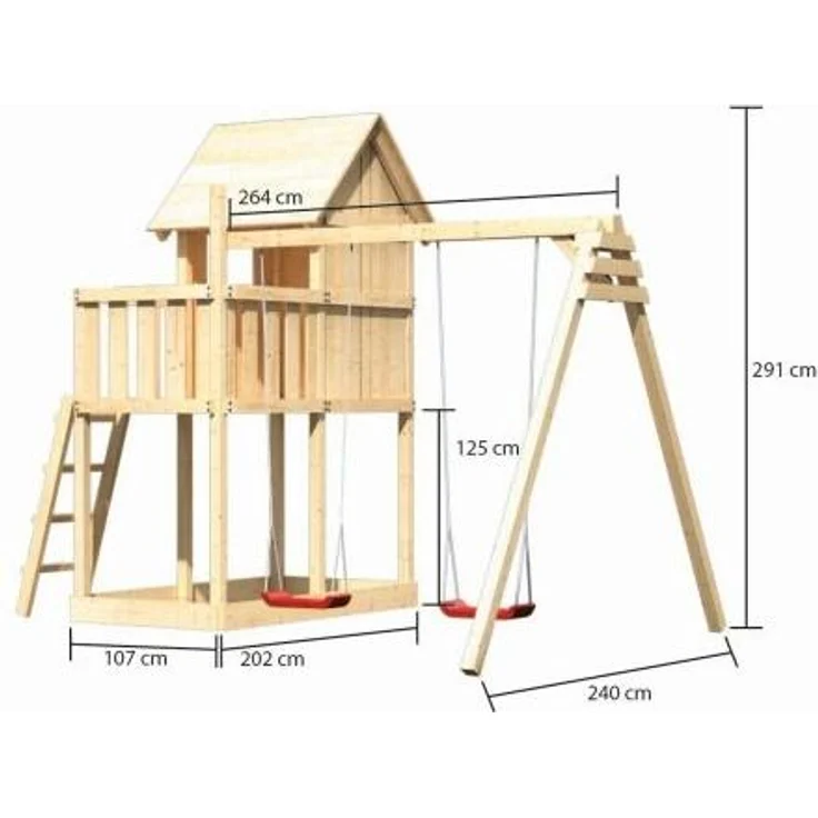 Karibu Kinderspielhaus Frieda naturbelassen mit Doppelschaukel – Bild 2