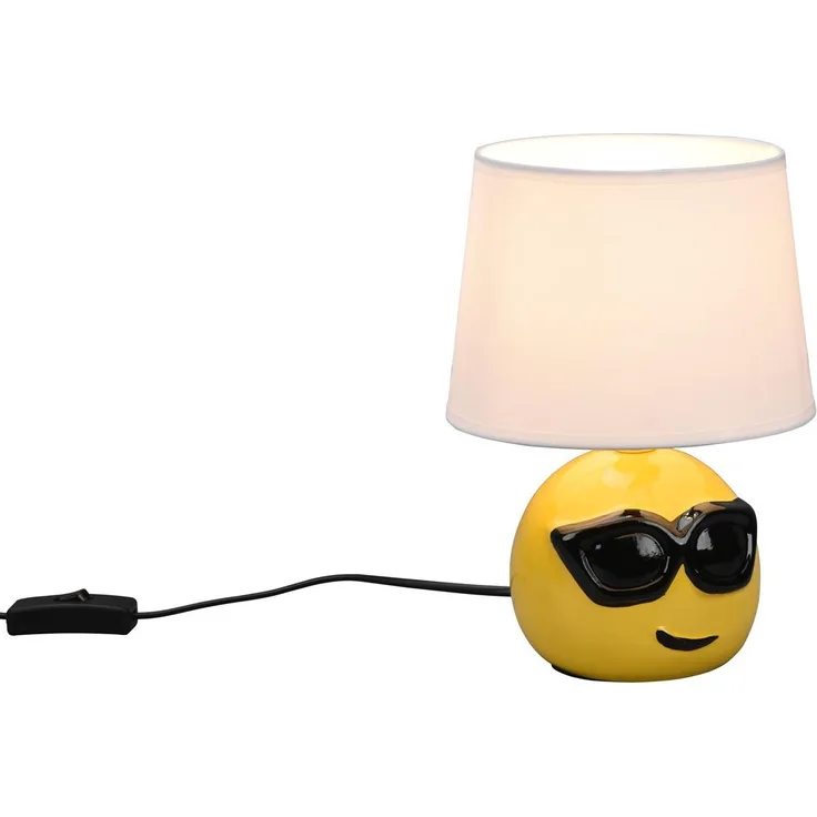 Tischleuchte, Smiley-Look, Keramik, Textil weiß, H 26 cm