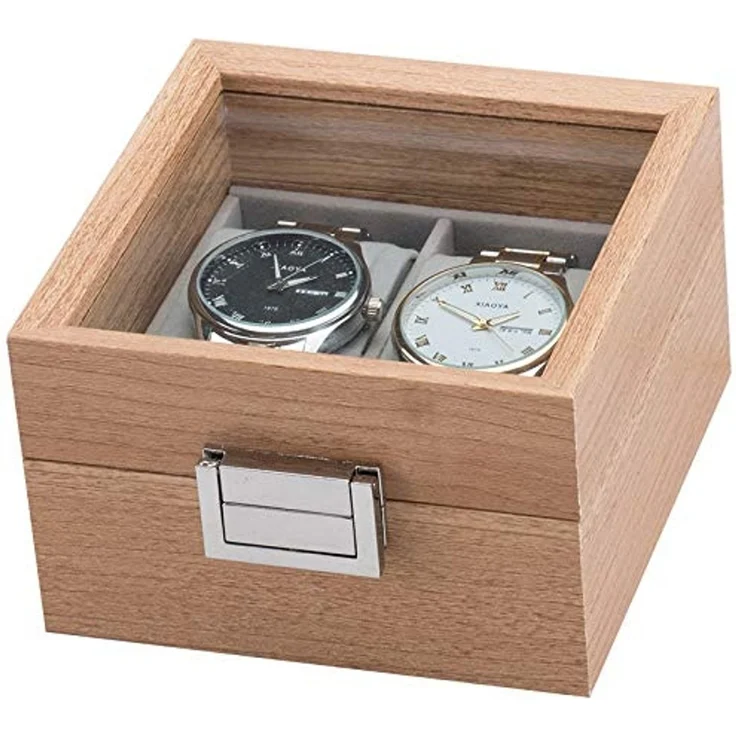 mixed24 Schmuckkasten Holz Uhrenkoffer für 2 Uhren Aufbewahrung Uhrenbox Uhrenkasten, Deckel aus Echtglas Uhrenaufbewahrung – Bild 4