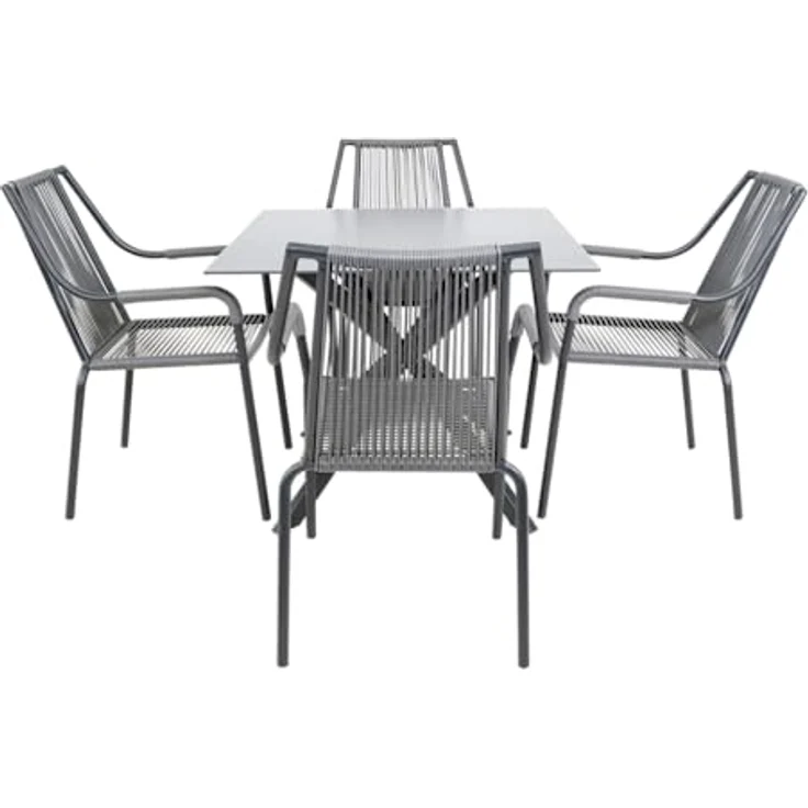 Ambia Garden Gartentisch, quadratisch, 90x90 cm, grau-schwarz, Metall mit Glasplatte, X-Form – Bild 9