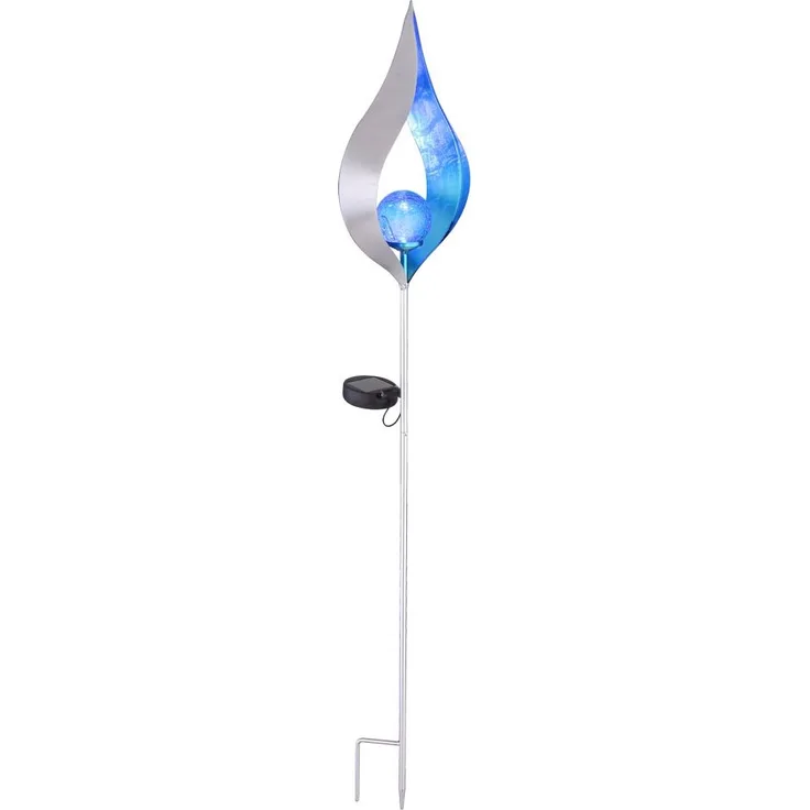 LED Solar-Steckleuchte, silber-blau, Flammen-Optik, H 90 cm