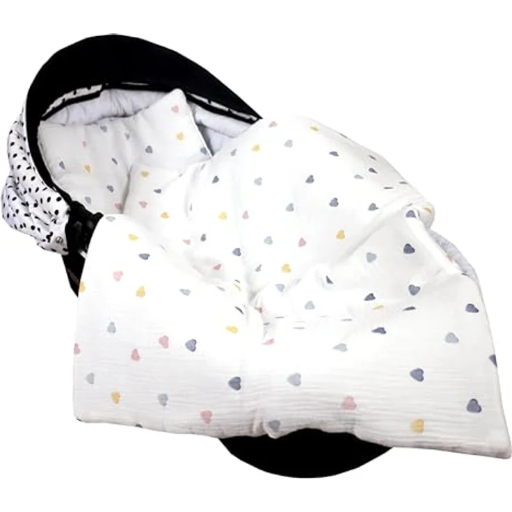 Babydecke BabyLux Babydecke Musselin Kinderwagendecke Kuscheldecke 75x60cm MPM, BabyLux, D4 Bunte Herzen MPM – Bild 5