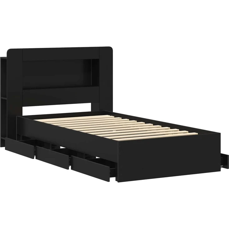 vidaXL Bettgestell mit Stauraum und Kopfteil Schwarz 75 x 190 cm 3433991 – Bild 4