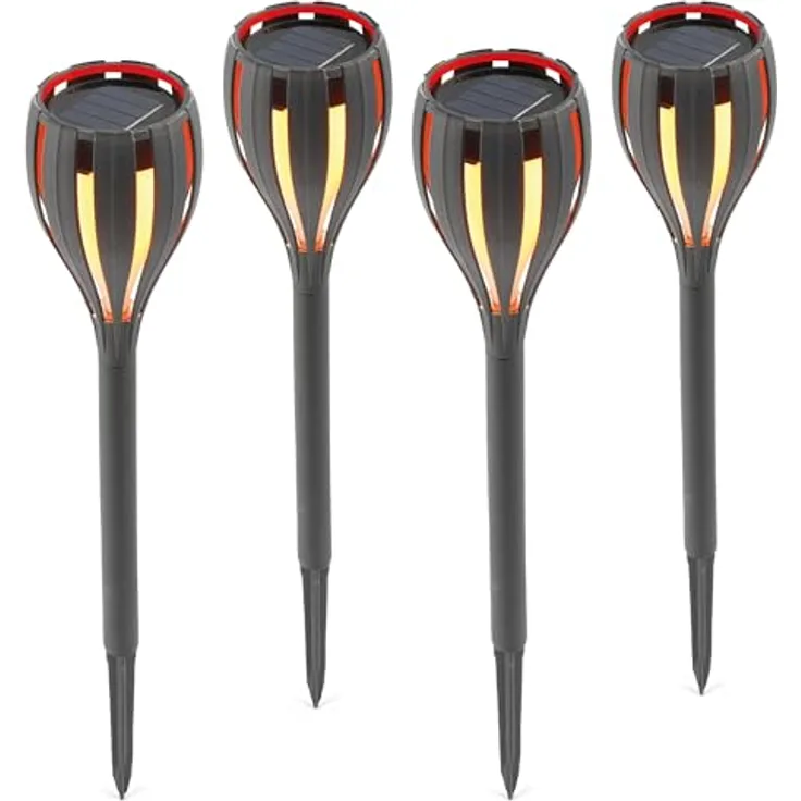 Esotec Solar Gartenleuchten Bioko, 4er Set, wetterfeste LED Stecklichter mit Akku, orange bernsteinfarben, Höhe 29,5cm, IP44
