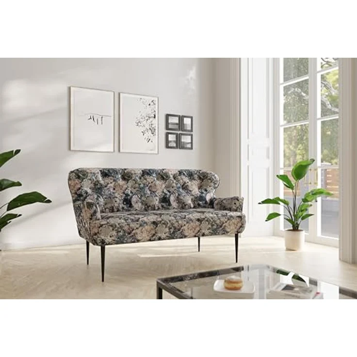 CAVADORE 2,5-Sitzer Küchensofa Amba, Trendige Sitzbank für Küche oder Esszimmer / 173 x 97 x 87 / Jacquard Flachgewebe: Blumenmuster Olive – Bild 3