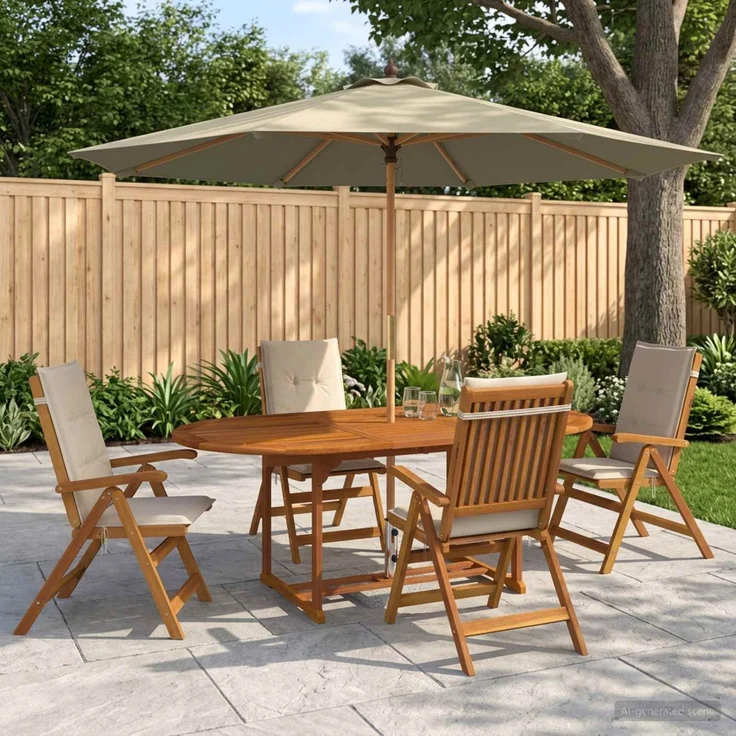 vidaXL Essgruppe für draußen mit Sonnenschirm 6 stk. 4-Sitzer 3438542 – Bild 1