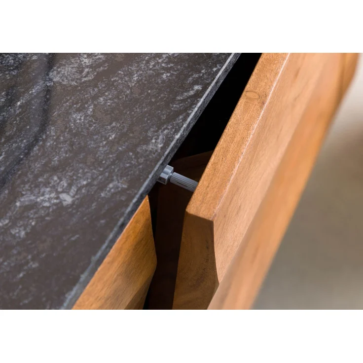 Sideboard Akazie 184x40x75 natur lackiert / Marmor schwarz MONTREAL #127 – Bild 6