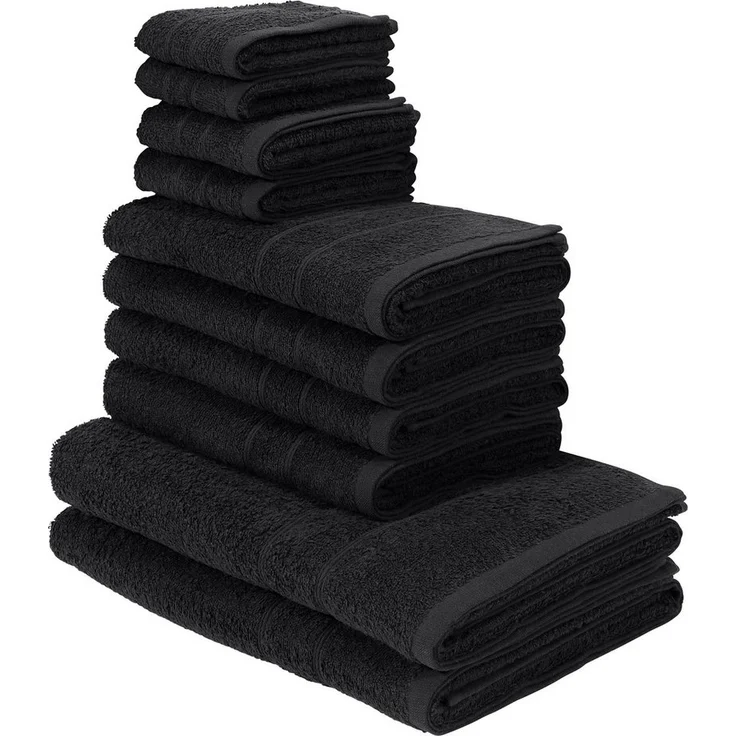 my home Handtuch Set Inga, Duschtücher, Handtücher, Gästetücher, Seiftücher, Walkfrottee (10-St), Handtücher mit feiner Bordüre, 100% Baumwolle, einfarbig, weich – Bild 1