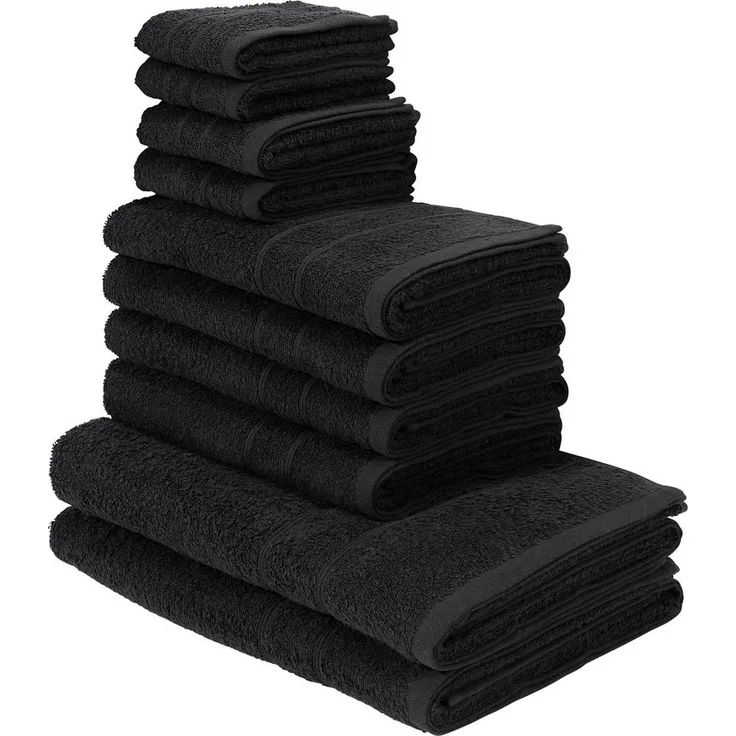 my home Handtuch Set Inga, Duschtücher, Handtücher, Gästetücher, Seiftücher, Walkfrottee (10-St), Handtücher mit feiner Bordüre, 100% Baumwolle, einfarbig, weich