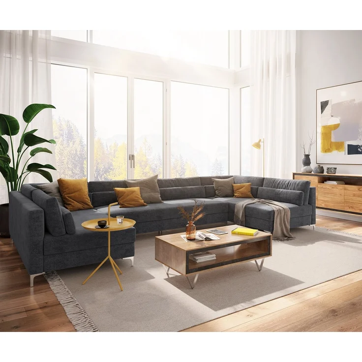 DELIFE Wohnlandschaft Elio, Mikrofaser Graphite 400x185 cm XL Wohnlandschaft – Bild 5