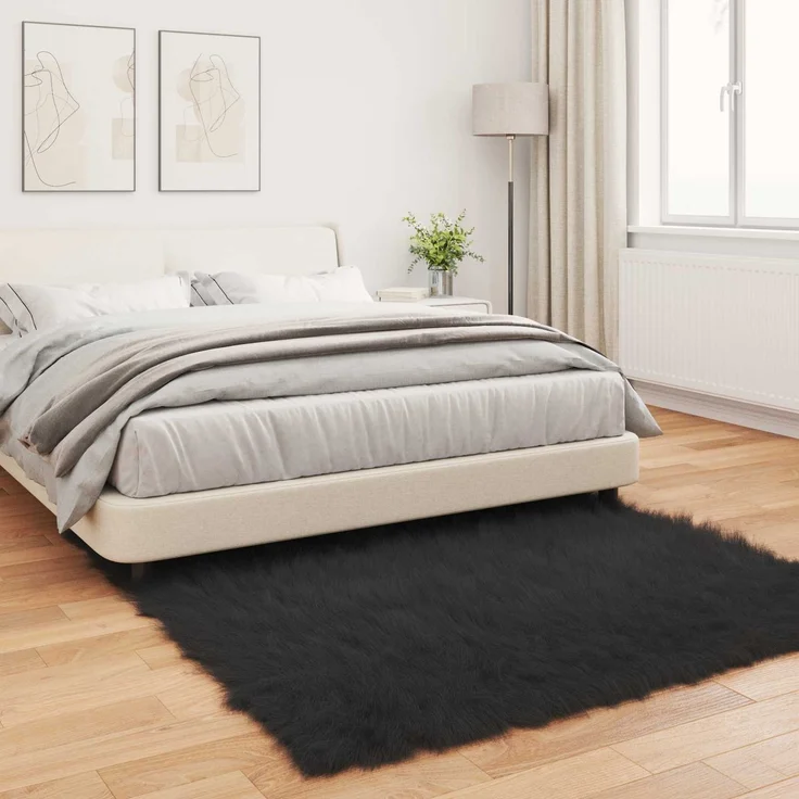 vidaXL Kunstschaffell Teppich Tafalla Schwarz 160 x 160 cm Polyester 42021576 – Bild 3
