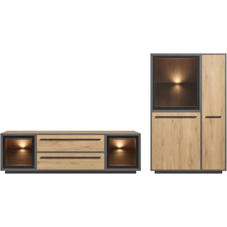 moebel-dich-auf Wohnwand NARDO, (Wildeiche / Absetzung: Anthrazit, Verschiedene Board-Sets), Braunglas, Softclose, inkl. LED-Beleuchtung – Bild 4
