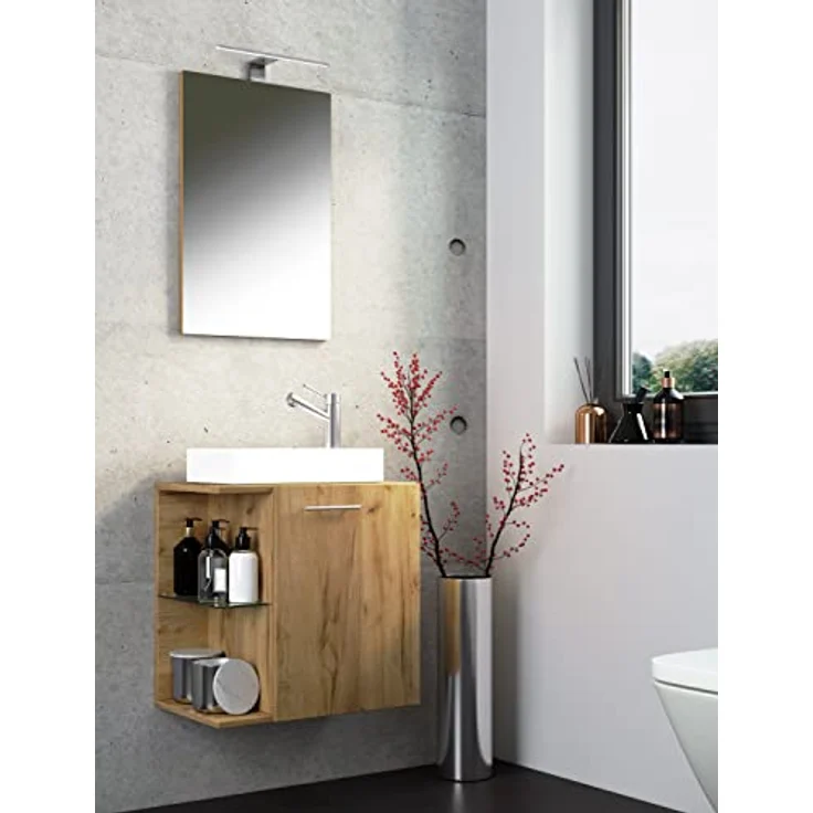 VCM Waschplatz Hausa, 3-tlg. Badmöbelset mit Spiegel, Waschbeckenunterschrank und hochwertigem Keramikwaschbecken, für Gäste-WC – Bild 3