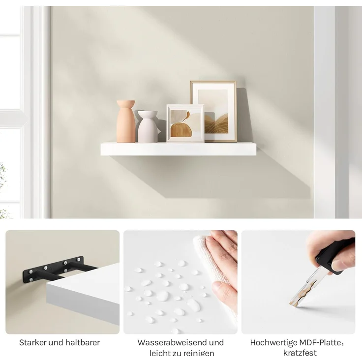 WOLTU Wandboard Wandregal CD DVD Regal Bücherregal Schweberegal Holz Board 50x22. 9x3. 8cm weiß für Büro, Wohnzimmer, Schlafzimmer, Küche RG9368ws – Bild 7