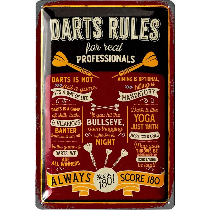 LANOLU Blechschild Dart Rules ENG 20x30cm – Metall – Mehrfarbig – 20313 – Bild 1