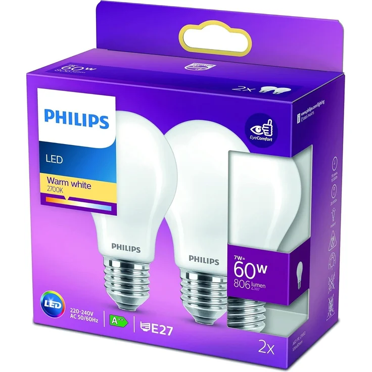 Philips LED classic Lampe 60W E27 Warmweiß 806lm weiß 2er P – Bild 6