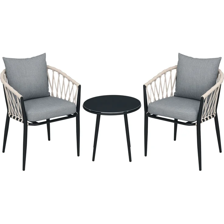 MELAYR, Gartenmöbel Set für 2 Personen inkl. 1 Tisch, 2 Stühlen mit Sitzkissen, Balkon-Set, Stahl, Grau, 57 x 60 x 75 cm – Bild 1