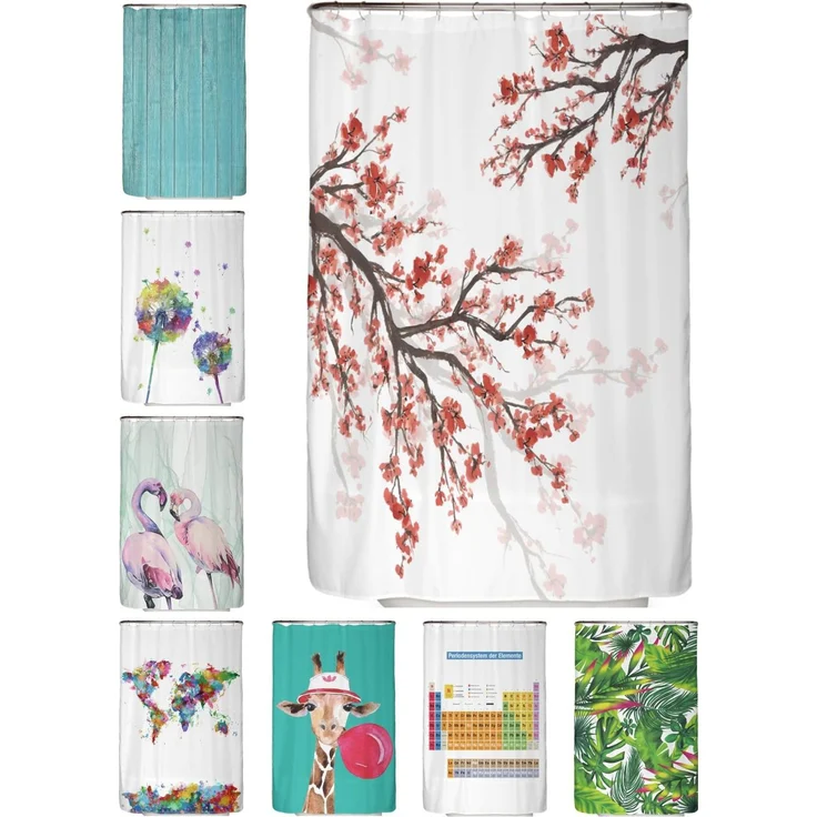 arteneur Anti-Schimmel Duschvorhang 120x180 cm Kirschblüte | Textil recycelt, OEKO-TEX 100, 40°C Maschinenwäsche, blickdicht, wasserdicht, beschwerter Saum, mit 8 recycelten Ringen