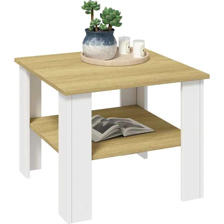VCM Beistelltisch & Couchtisch Rolas 921266 Weiß / Honig-Eiche H. 44 x B. 55 x T. 55 cm