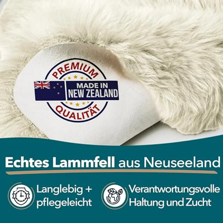 KARAT Lammfell echt - Ivory Flauschige Stuhlkissen Schaffell Deko Teppich für Wohzimmer & Kinderzimmer, Sitzauflage, Dekofell, mit Lederrücken 90x60 cm (Audrey) – Bild 4