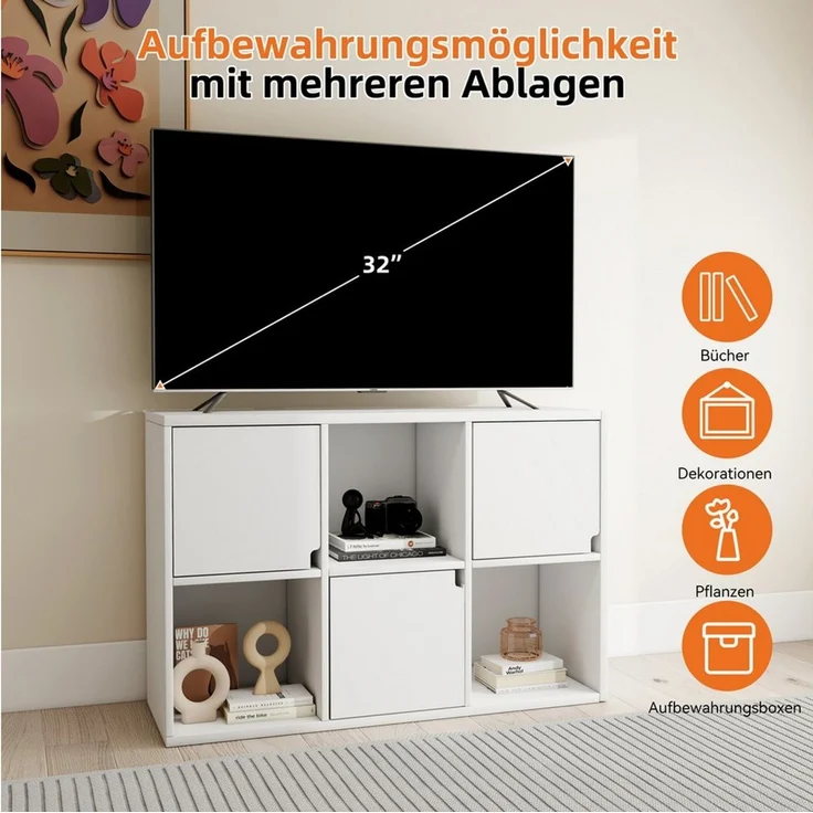 oyajia Bücherregal Bücherschrank Aufbewahrungsregal, Bücherregal, Würfelregal im modernen Design, 6 Fächer mit 3 Türen – Bild 2