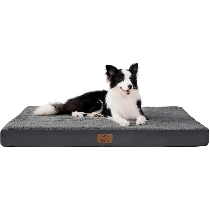 BEDSURE orthopädisches Hundebett mittelgroße Hunde - 91 x 69 x 7.6 cm Hundekissen flauschig Hundematte waschbar Hundematratze in dunkelgrau für mittelgroße Hunde – Bild 1