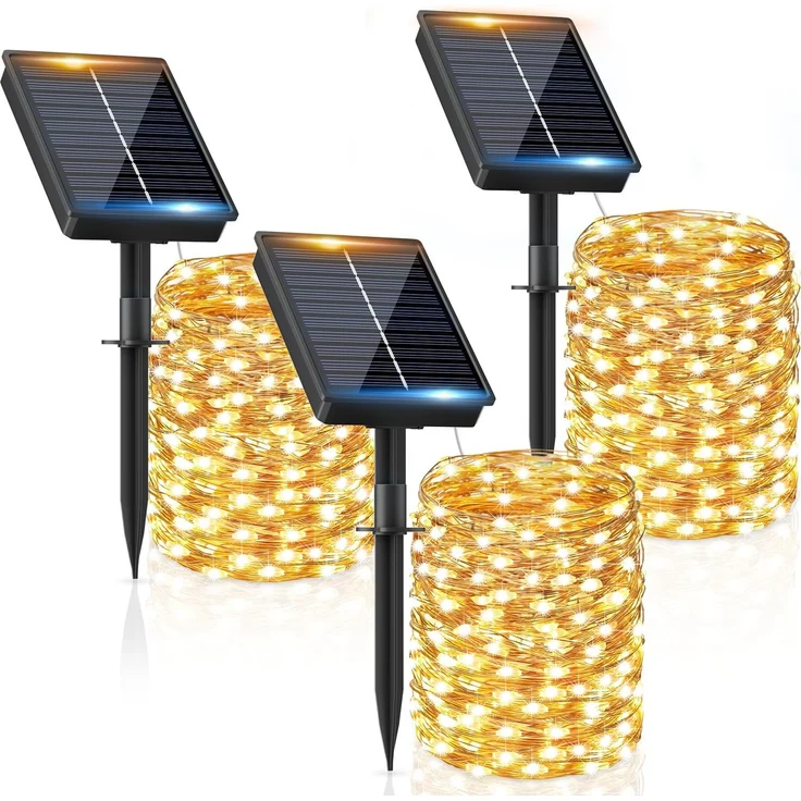 Solar Lichterkette Aussen, 3x16M 160 LED Solarlichterkette Außen Wetterfest 8 Modi IP65 Wasserdicht Solar Lichterkette Outdoor für Balkon Balcony Garten Terrasse Zaun Camping Tor Hof Party Hochzeit