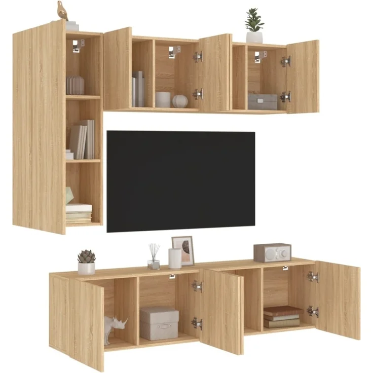 vidaXL 5-tlg. Wohnwand Sonoma-Eiche Holzwerkstoff 3216466 – Bild 1